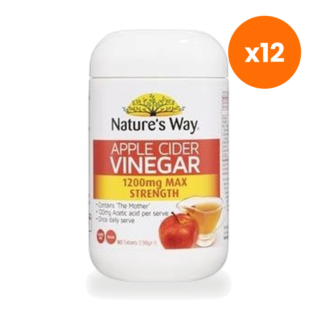 Nature's Way Apple Cider Vinegar Tablets 1200mg for Weight Management 90 Tablets