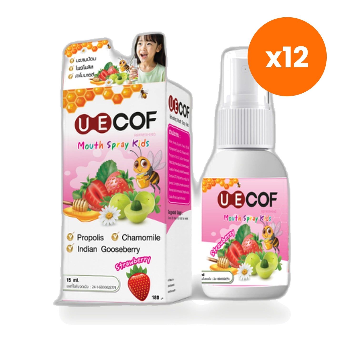 Panapat Uecof Kids Refreshing Mouth Spray Strawberry for Throat Comfort 15 ml