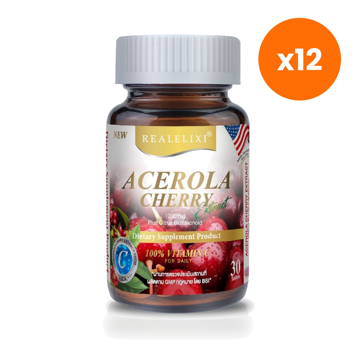 Real Elixir Acerola Cherry Extract 1200mg Tablets 30 Tablets