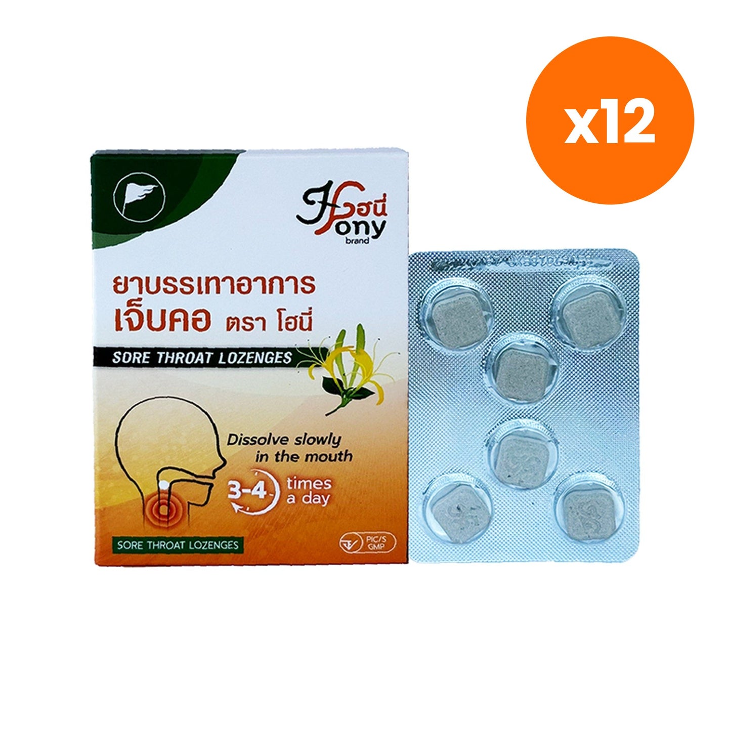 Thongtong Osoth Soothing Honey for Dry Throat Comfort 12 Lozenges