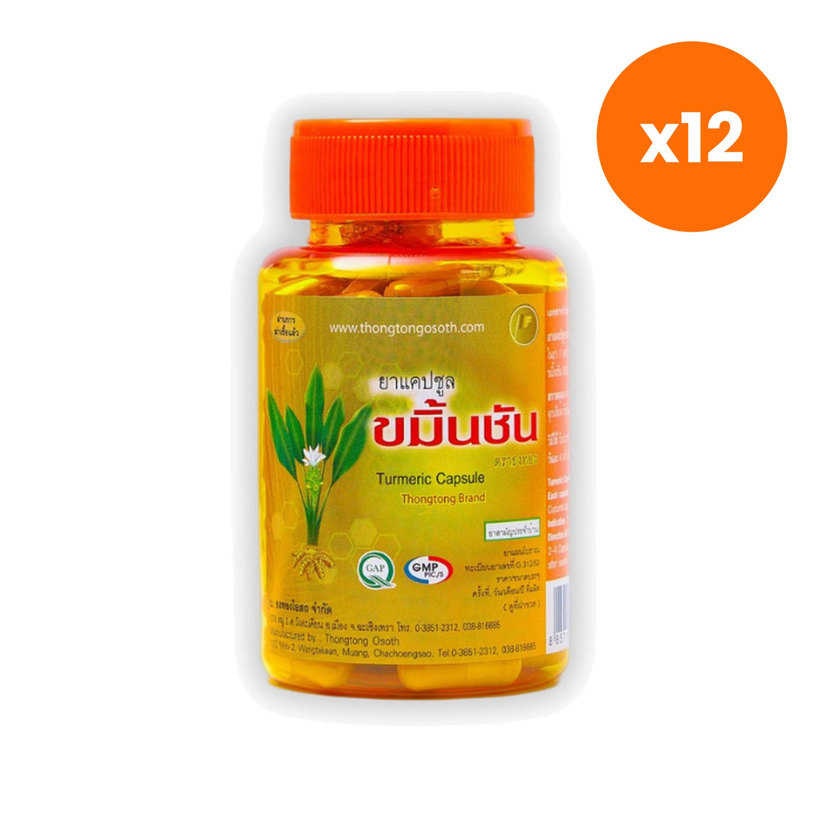 Thongtong Osoth Turmeric Capsules for Digestive Comfort 100 Capsules