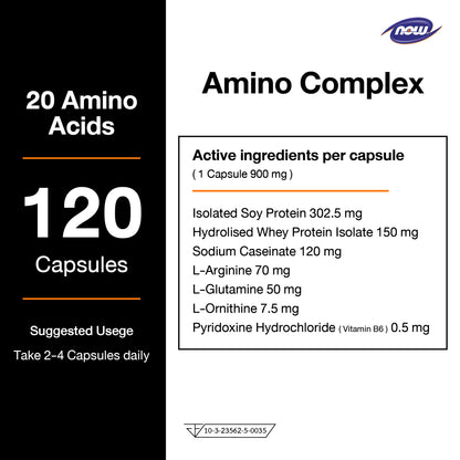 NOW Foods Amino Acid Complex for Post Workout Recovery 120 Veg Capsules