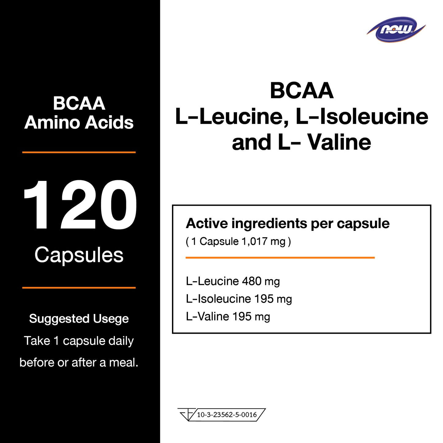 NOW Foods BCAA Branched Chain Amino Acids for Post Workout Recovery 120 Veg Capsules
