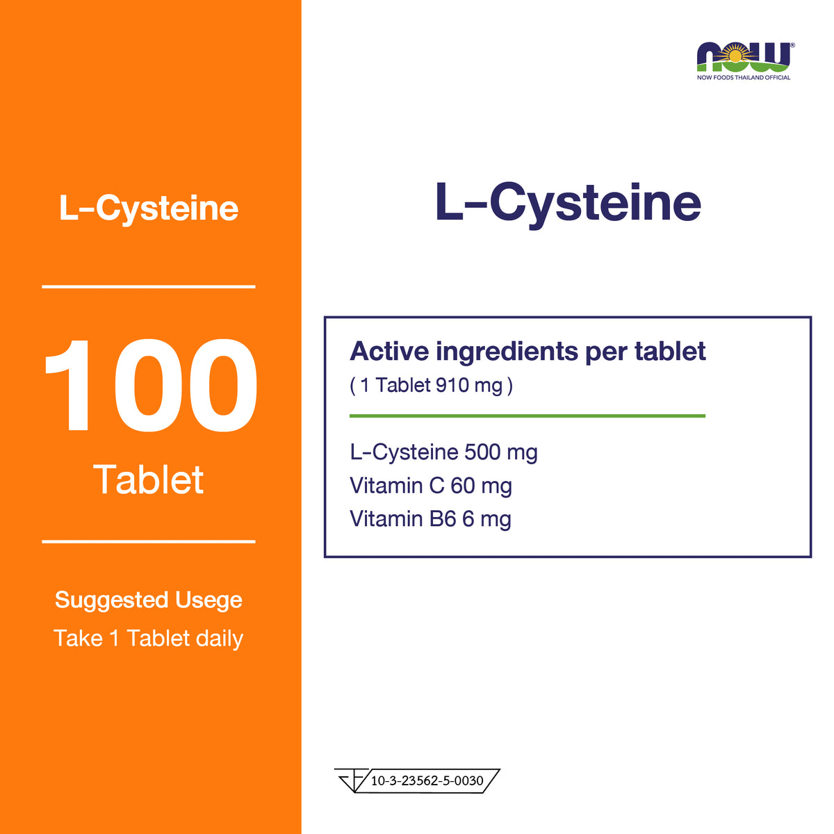 NOW Foods L Cysteine Vitamin C B6 500mg 100 Tablets