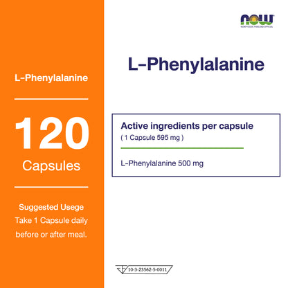 NOW Foods L Phenylalanine 500mg Amino 120 Veg Capsules