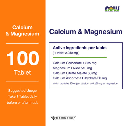 NOW Foods Calcium Magnesium 2 to 1 Tablets 100 Tablets