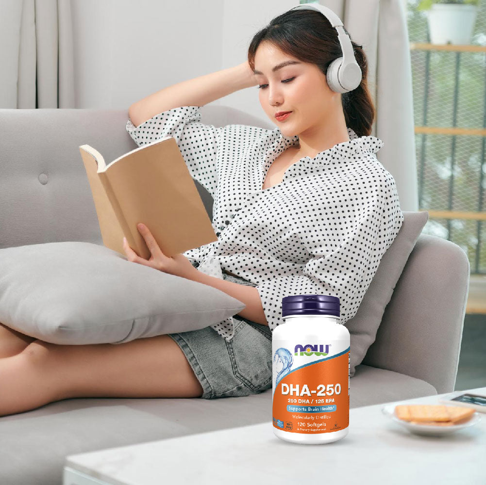 NOW Foods DHA 250 Fish Oil Softgels 500mg for Brain and Eye Health 120 Softgels