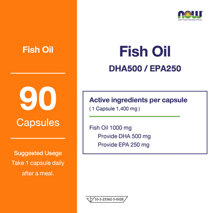 NOW Foods DHA 500 Enteric Coated Fish Oil 1000mg 90 Softgels