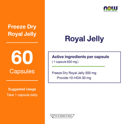 NOW Foods Royal Jelly Freeze Dried 1500mg for Everyday Wellness 60 Veg Capsules