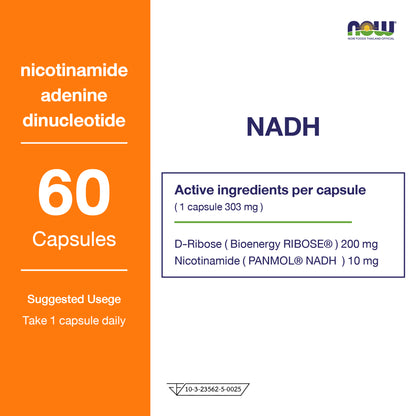 NOW Foods NADH 10mg D Ribose 60 Veg Capsules
