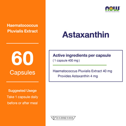 NOW Foods Astaxanthin 4mg 60 Veggie Softgels