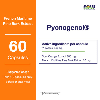 NOW Foods Pycnogenol Bioflavonoids for Circulation and Skin Health 60 Veg Capsules