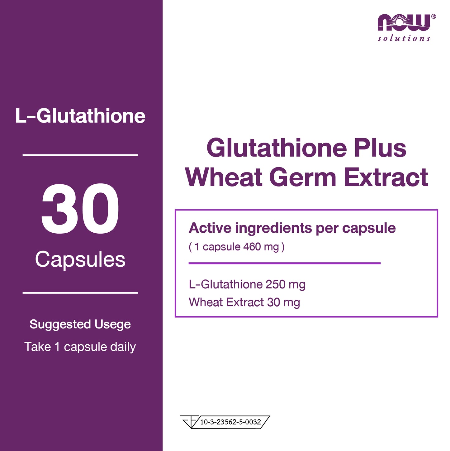 NOW Foods Glutathione Wheat Germ Extract 250mg for Skin Barrier Support 30 Veg Capsules