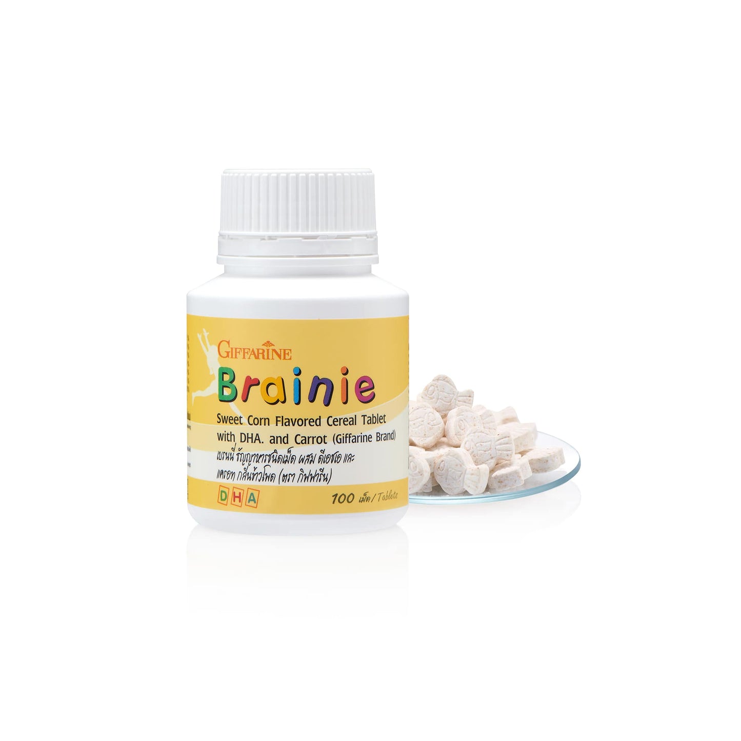 Giffarine Brainy DHA Carrot Chewables Corn Flavour 100 Tablets