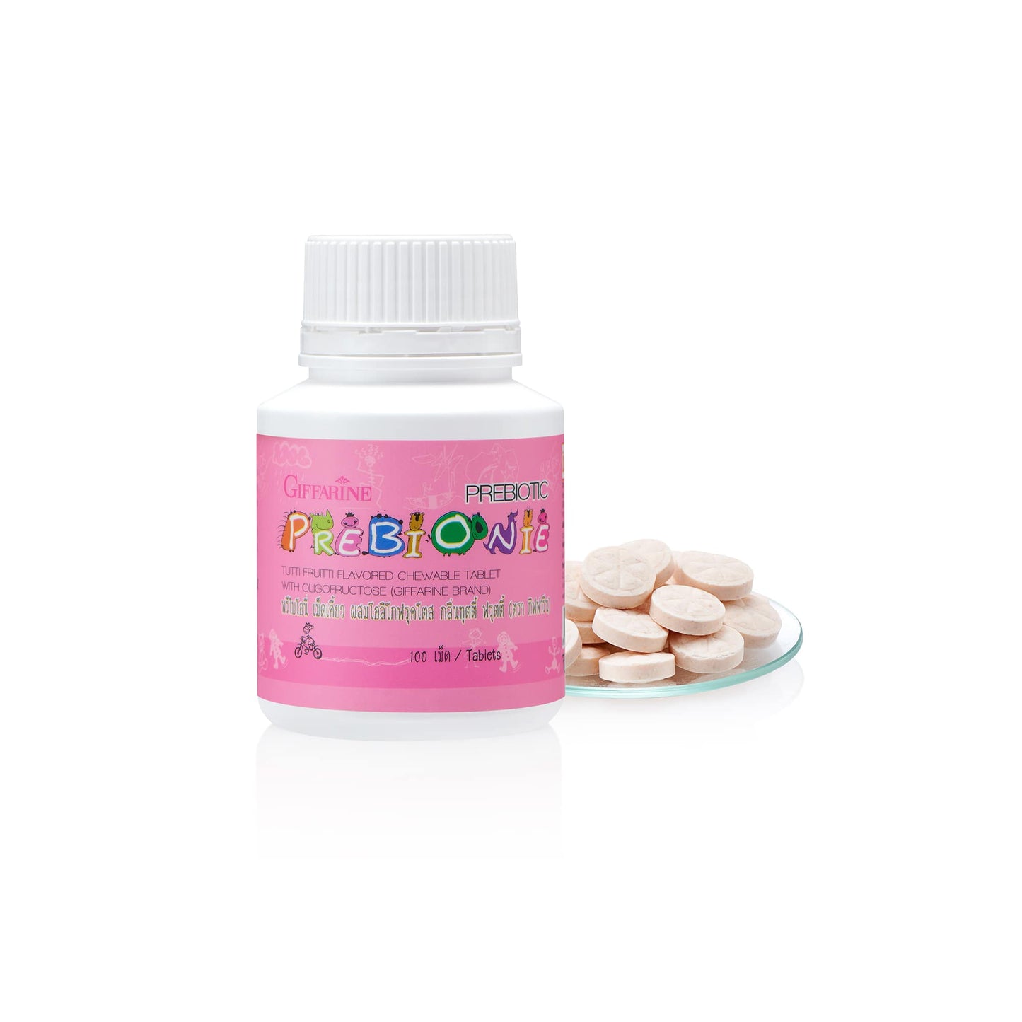 Giffarine Prebionee Oligofructose Tutti Frutti for Gut Flora Balance 100 Tablets