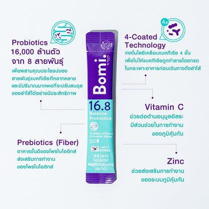 Bomi 16.8 Balance Probiotic Sachets Prebiotic Zinc Vitamin C
