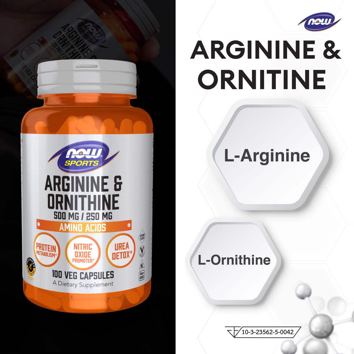 NOW Foods Arginine Ornithine 500mg 250mg 100 Capsules