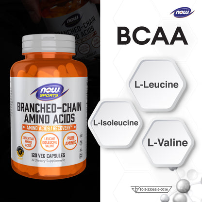 NOW Foods BCAA Branched Chain Amino Acids for Post Workout Recovery 120 Veg Capsules