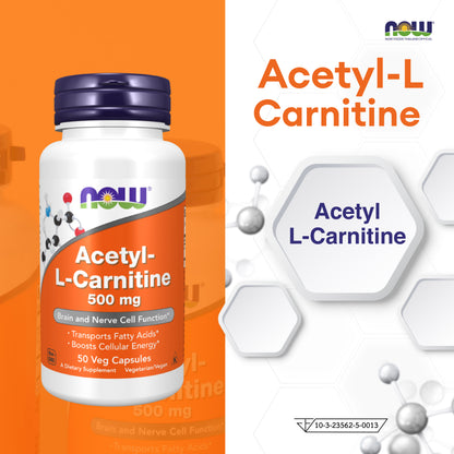 NOW Foods Acetyl L Carnitine Veg Capsules 500mg 50 Capsules