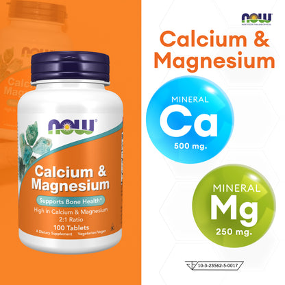 NOW Foods Calcium Magnesium 2 to 1 Tablets 100 Tablets