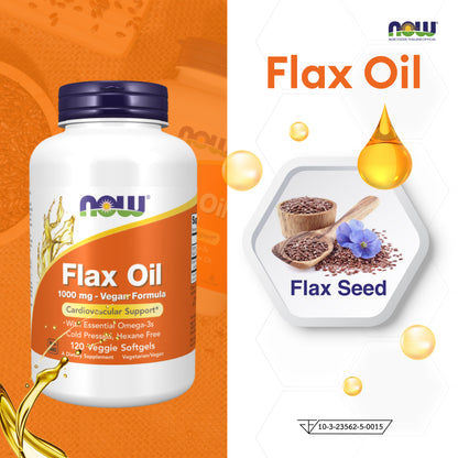 NOW Foods Organic Flax Seed Oil 1000mg Omega 3 for Everyday Wellness 100 Softgels