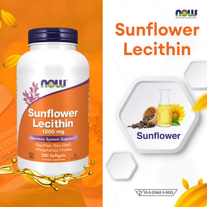 NOW Foods Sunflower Lecithin 1200mg Soy Free 100 Softgels