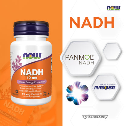 NOW Foods NADH 10mg D Ribose 60 Veg Capsules