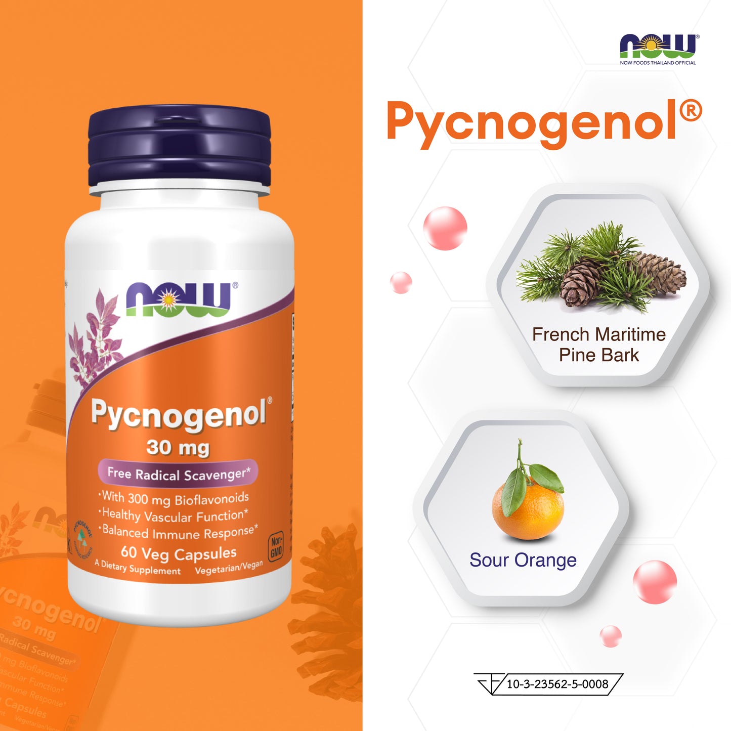 NOW Foods Pycnogenol Bioflavonoids for Circulation and Skin Health 60 Veg Capsules