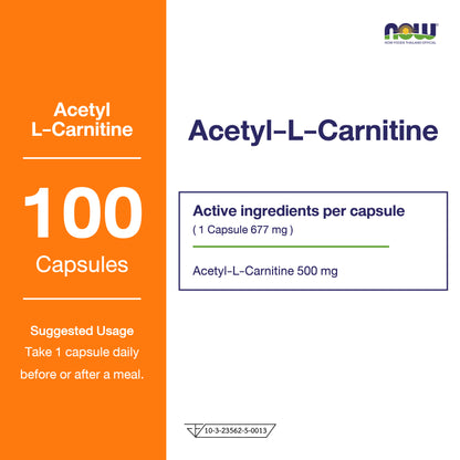 NOW Foods Acetyl L Carnitine 500mg Veg Capsules 100 Capsules