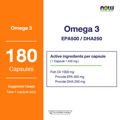 NOW Foods Ultra Omega 3 Fish Oil Softgels 1000mg for Heart and Brain Health 180 Softgels