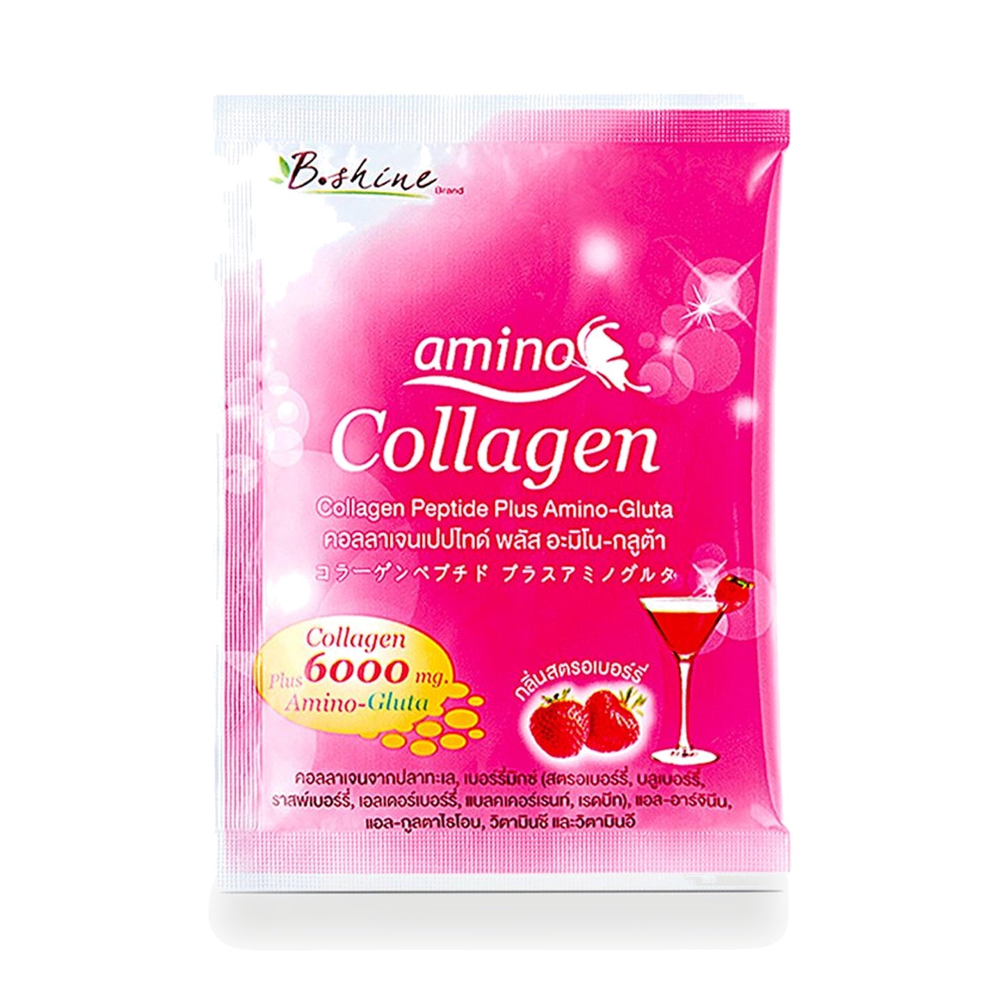 B.Shine Collagen Peptide Plus Strawberry Drink Powder 6,000mg — 10 g Sachet
