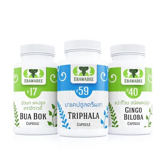Erawadee Ginkgo, Triphala & Gotu Kola Herbal Set No.8 — 3 Packs