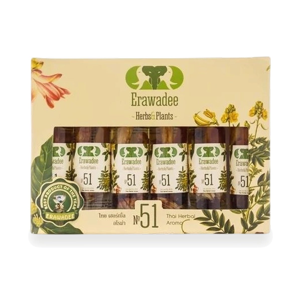Erawadee No.51 Ya Dom Herbal Inhaler Roll-On — 12 x 8 ml