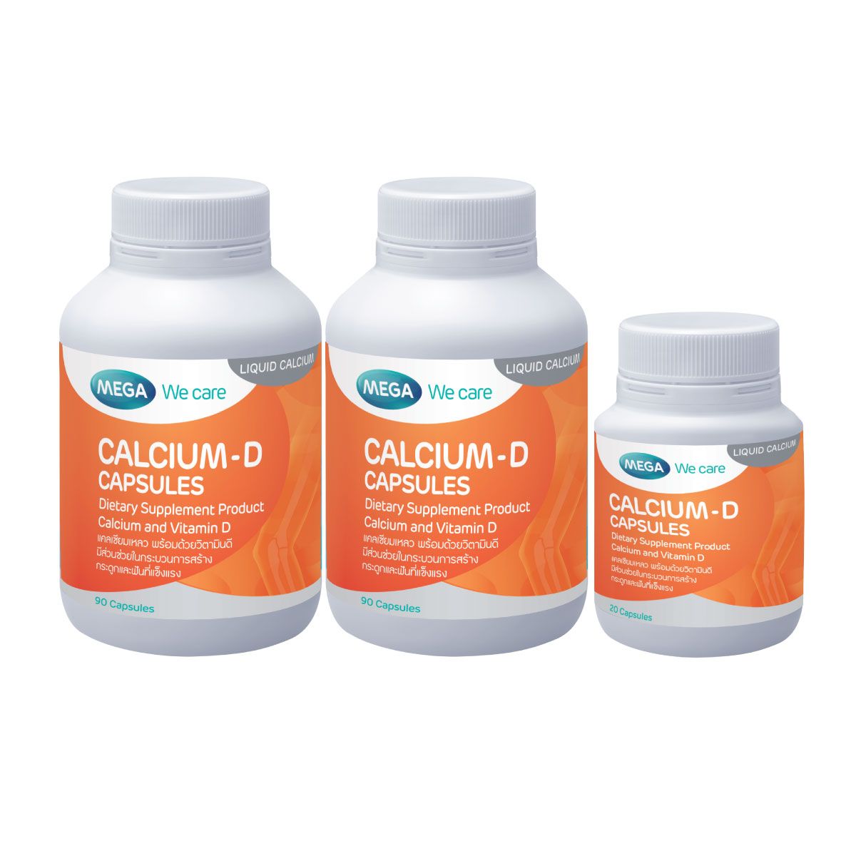 Mega We Care Calcium-D Liquid Calcium Capsules 600mg — 200 Capsules (2 x 90 + 20)