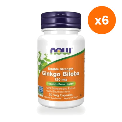 NOW Foods Ginkgo Biloba Double Strength 120mg for Memory and Circulation Support 50 Veg Capsules