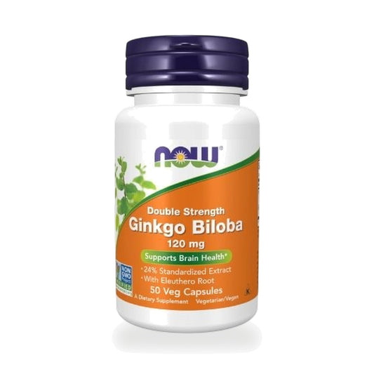 NOW Foods Ginkgo Biloba Double Strength Veg Capsules 120mg — 50 Veg Capsules