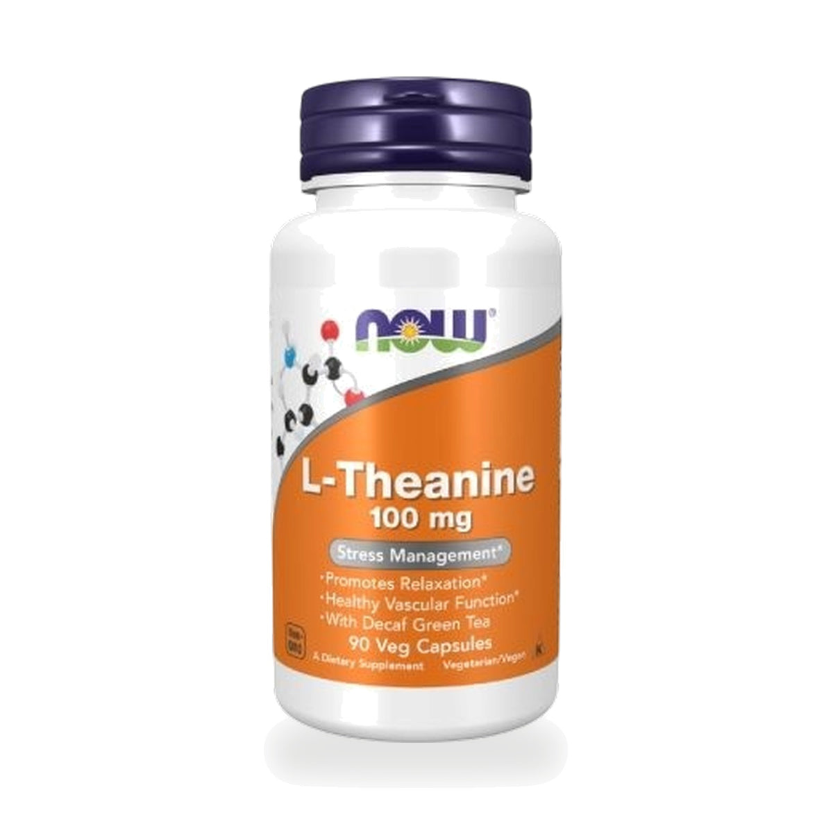 NOW Foods L-Theanine 100mg with Green Tea Veg Capsules — 90 Veg Capsules