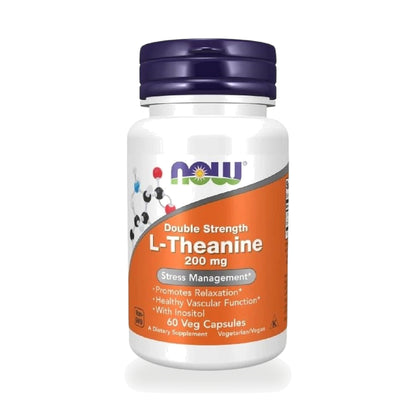 NOW Foods L-Theanine 200mg with Inositol Veg Capsules — 60 Veg Capsules