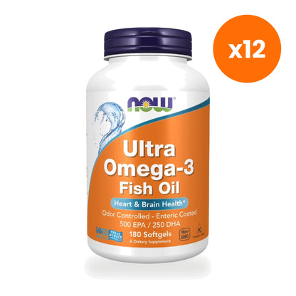 NOW Foods Ultra Omega 3 Fish Oil Softgels 1000mg for Heart and Brain Health 180 Softgels