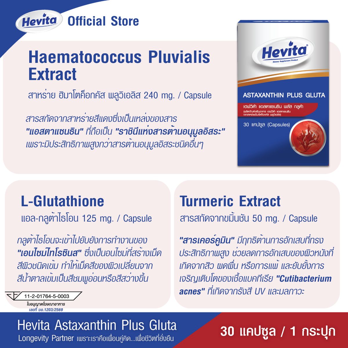 Panapat Hevita Astaxanthin Plus Glutathione for Skin Radiance 30 Capsules