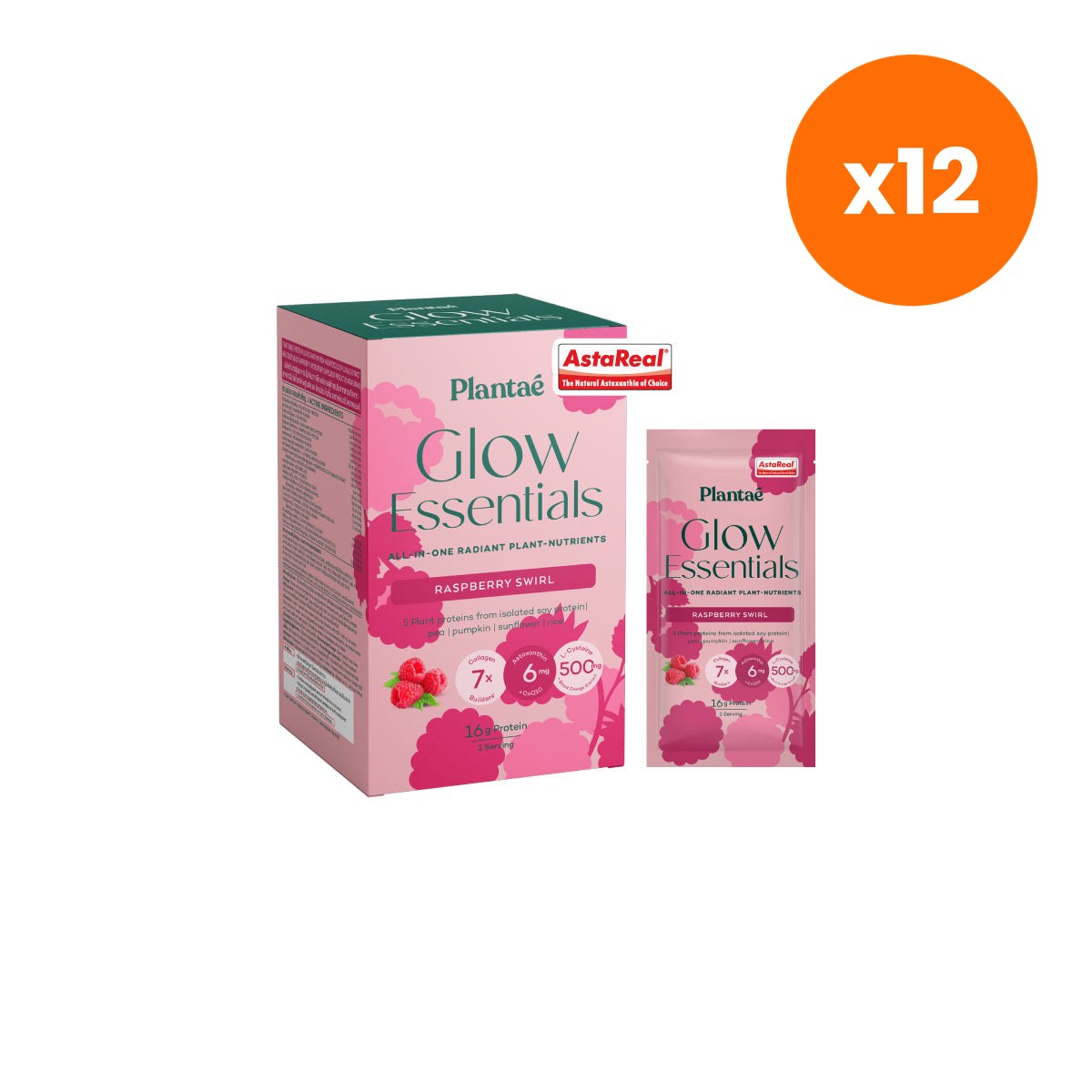 Plantae Glow Essentials Raspberry Swirl Drink Powder Box for Skin Nourishment