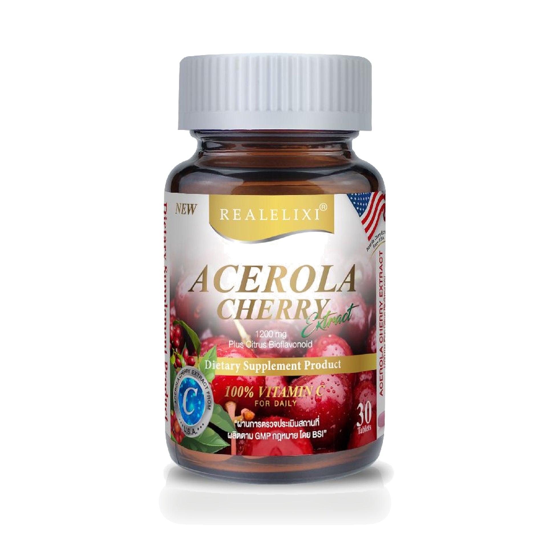 Real Elixir Acerola Cherry Extract 1,200mg Tablets — 30 Tablets