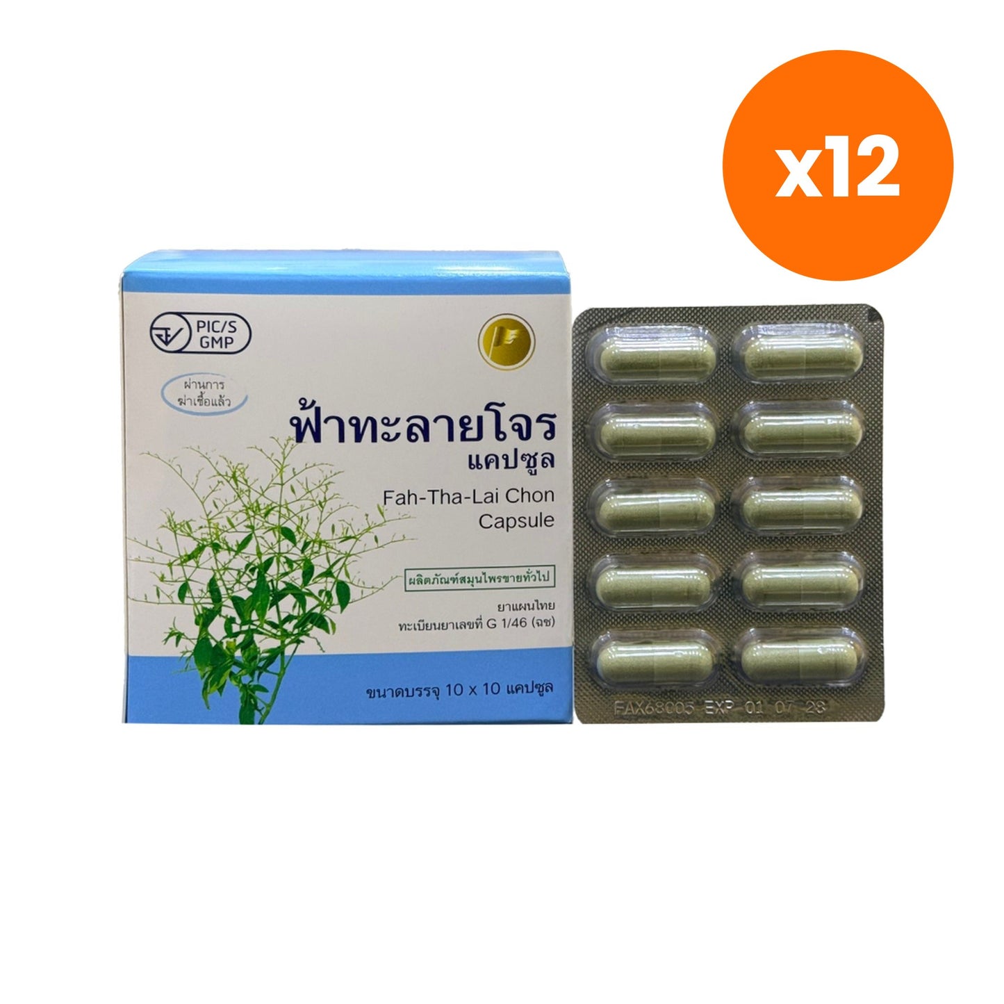 Thongtong Osoth Andrographis Fa Talai Jone 500mg for Daily Immune Support 100 Capsules