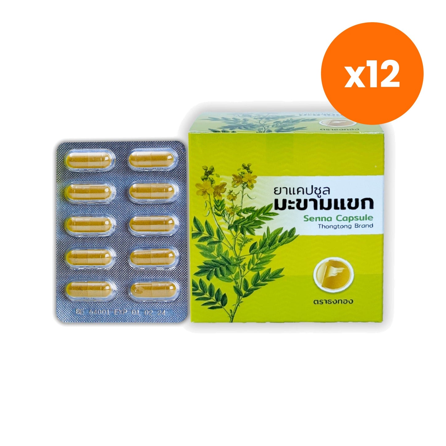 Thongtong Osoth Senna Leaf for Bedtime Regularity Support 100 Capsules