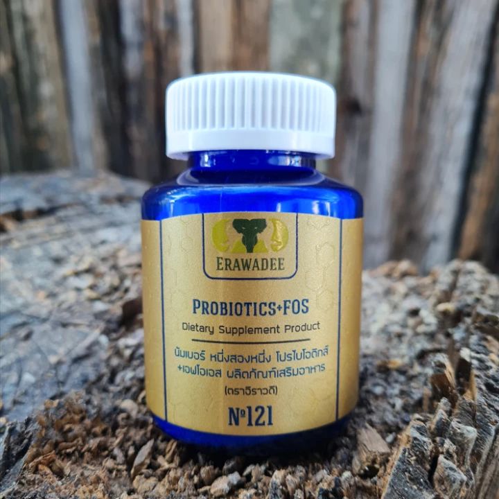 Erawadee No.121 100 Billion CFU Prebiotic FOS 500mg for Gut Flora Balance 30 Capsules