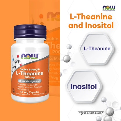 NOW Foods L Theanine 200mg Inositol 60 Veg Capsules