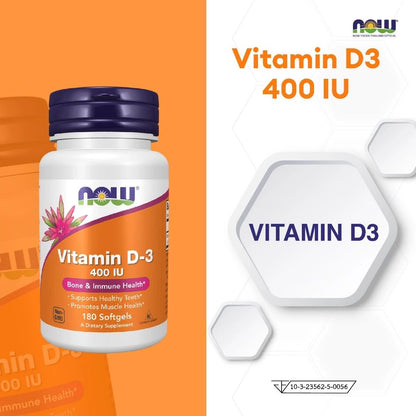 NOW Foods Vitamin D3 Softgels 400 IU 180 Softgels