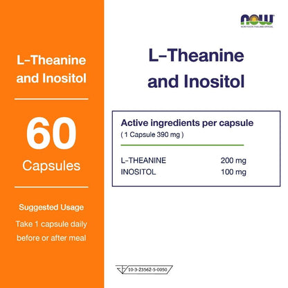 NOW Foods L Theanine 200mg Inositol 60 Veg Capsules