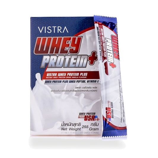 VISTRA Whey Protein Plus Vanilla Instant Drink Powder — 15 Sachets of 17 g